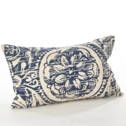 Kirkland's Home Navy Distressed Floral Lumbar Throw Pillow- Pillows