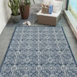 Kirkland's Home Navy Embellished Scroll Indoor/Outdoor Rug, 4X7- Outdoor Rugs