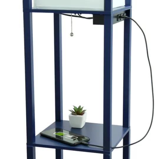 Kirkland's Home Navy Etagere Shelf Charging Floor Lamp- Floor Lamps