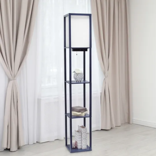 Kirkland's Home Navy Etagere Shelf Charging Floor Lamp- Floor Lamps