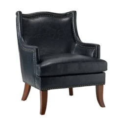 Kirkland's Home Navy Faux Leather Wingback Accent Chair- Accent Chairs