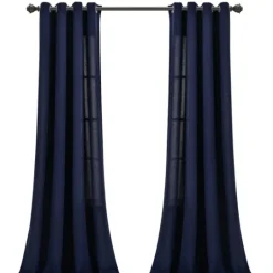 Kirkland's Home Navy Faux Linen Curtain Panel Set, 84 In.- Curtains & Drapes