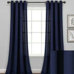 Kirkland's Home Navy Faux Linen Curtain Panel Set, 84 In.- Curtains & Drapes