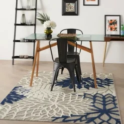 Kirkland's Home Navy Floral Burst Outdoor Area Rug, 5X7- Outdoor Rugs