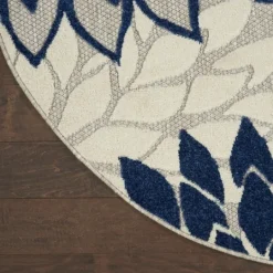 Kirkland's Home Navy Floral Burst Round Outdoor Area Rug, 7X7- Outdoor Rugs