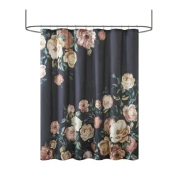 Kirkland's Home Navy Floral Cotton Shower Curtain- Shower Curtains