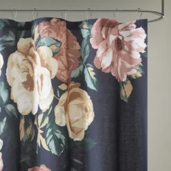 Kirkland's Home Navy Floral Cotton Shower Curtain- Shower Curtains