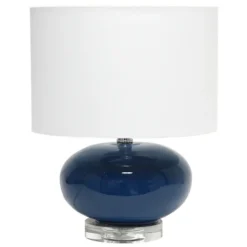 Kirkland's Home Navy Glass Short Oval Table Lamp- Table Lamps