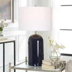 Kirkland's Home Navy Glazed Ceramic Table Lamp- Table Lamps