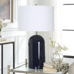 Kirkland's Home Navy Glazed Ceramic Table Lamp- Table Lamps