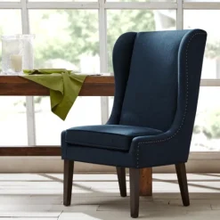 Kirkland's Home Navy High Wingback Nailhead Trim Dining Chair- Dining Chairs