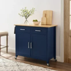 Kirkland's Home Navy Industrial Kitchen Cart- Kitchen Islands & Bar Carts