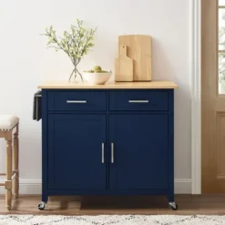 Kirkland's Home Navy Industrial Kitchen Cart- Kitchen Islands & Bar Carts