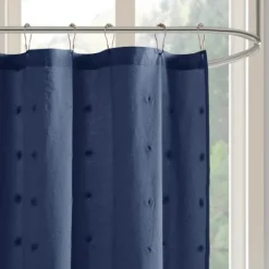 Kirkland's Home Navy Jacquard Pom Pom Cotton Shower Curtain- Shower Curtains