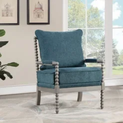 Kirkland's Home Navy Liam Turned Leg Accent Chair- Accent Chairs