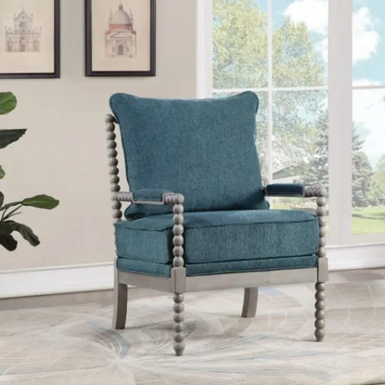 Kirkland's Home Navy Liam Turned Leg Accent Chair- Accent Chairs