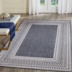 Kirkland's Home Navy Linear Macy Indoor/Outdoor Area Rug, 4X7- Outdoor Rugs