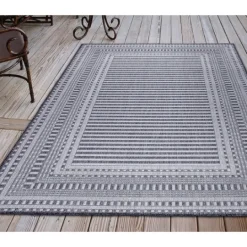 Kirkland's Home Navy Linear Macy Indoor/Outdoor Area Rug, 6X9- Outdoor Rugs