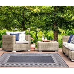 Kirkland's Home Navy Linear Macy Indoor/Outdoor Area Rug, 6X9- Outdoor Rugs
