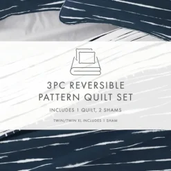 Kirkland's Home Navy Linear Reversible 3-Pc. Queen Quilt Set- Quilts