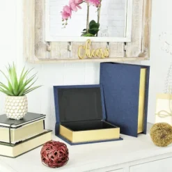Kirkland's Home Navy Linen Book Boxes, Set Of 2- Baskets & Boxes