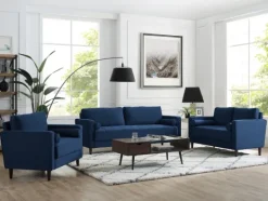 Kirkland's Home Navy Lumbar Eucalyptus Sofa- Sofas & Loveseats