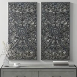 Kirkland's Home Navy Madison Park Floral Wall Plaques, Set Of 2- Wall Plaques