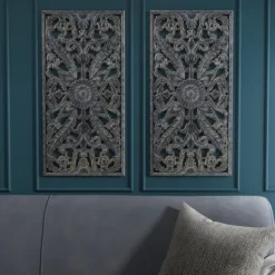 Kirkland's Home Navy Madison Park Floral Wall Plaques, Set Of 2- Wall Plaques