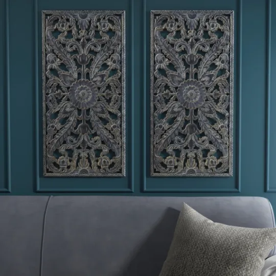 Kirkland's Home Navy Madison Park Floral Wall Plaques, Set Of 2- Wall Plaques