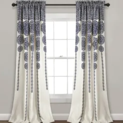 Kirkland's Home Navy Medallion Stripe Curtain Panel Set, 95 In.- Curtains & Drapes