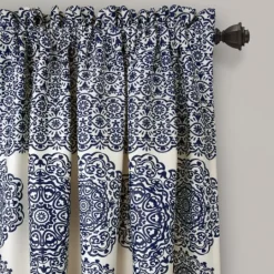Kirkland's Home Navy Medallion Stripe Curtain Panel Set, 95 In.- Curtains & Drapes