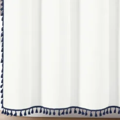 Kirkland's Home Navy Melora Tasseled Border Shower Curtain- Shower Curtains
