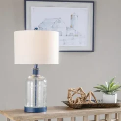 Kirkland's Home Navy Metal And Glass Jar Table Lamp- Table Lamps