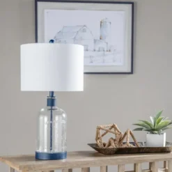 Kirkland's Home Navy Metal And Glass Jar Table Lamp- Table Lamps