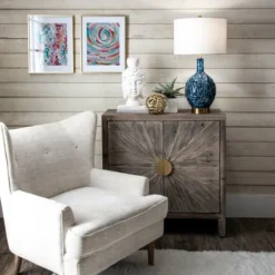 Kirkland's Home Navy Mod Square Pattern Table Lamp- Table Lamps