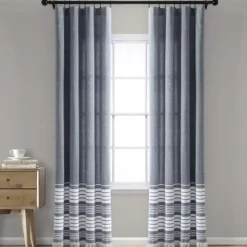 Kirkland's Home Navy Nantucket Fringe Curtain Panel Set, 95 In.- Curtains & Drapes