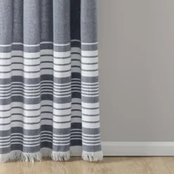 Kirkland's Home Navy Nantucket Fringe Curtain Panel Set, 95 In.- Curtains & Drapes