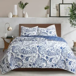 Kirkland's Home Navy Paisley 3-Pc. Full/Queen Reversible Quilt Set- Quilts