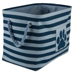 Kirkland's Home Navy Paw Patch Stripe Rectangle Pet Basket- Baskets & Boxes