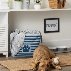 Kirkland's Home Navy Paw Patch Stripe Rectangle Pet Basket- Baskets & Boxes