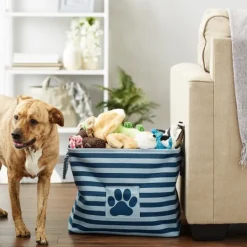 Kirkland's Home Navy Paw Patch Stripe Rectangle Pet Basket- Baskets & Boxes