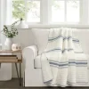 Kirkland's Home Navy Pick Stitch Stripe Decorative Throw- Blankets & Throws