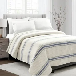 Kirkland's Home Navy Pick Stitch Stripe Queen Quilt- Quilts