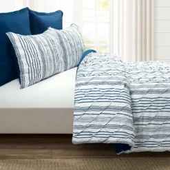 Kirkland's Home Navy Pintuck Stripe Full/Queen 5-Pc. Comforter Set- Comforters