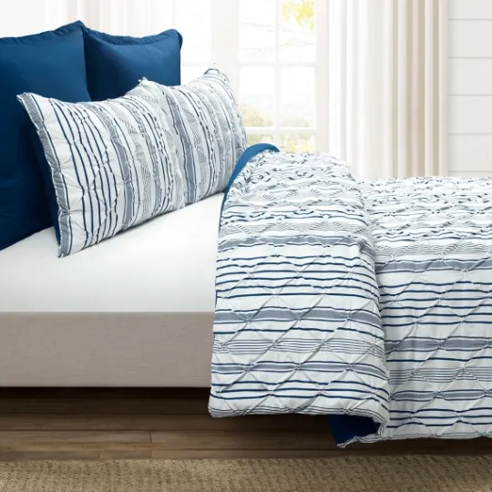 Kirkland's Home Navy Pintuck Stripe Full/Queen 5-Pc. Comforter Set- Comforters