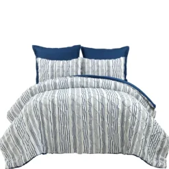 Kirkland's Home Navy Pintuck Stripe Full/Queen 5-Pc. Comforter Set- Comforters