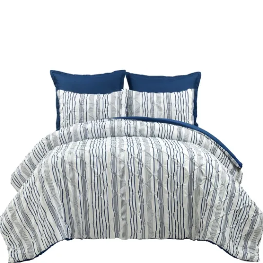 Kirkland's Home Navy Pintuck Stripe Full/Queen 5-Pc. Comforter Set- Comforters