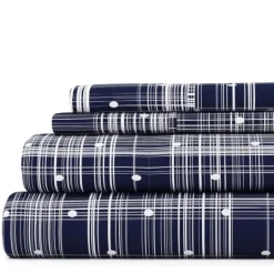 Kirkland's Home Navy Plaid Polka Dot 3-Pc. Twin Sheet Set- Bed Sheets