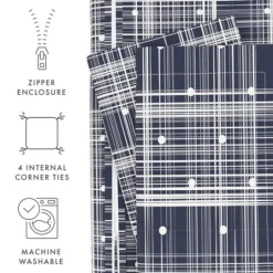 Kirkland's Home Navy Plaid Polka Dot 2-Pc. Twin Duvet Cover Set- Duvets