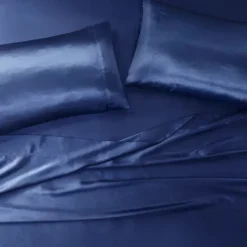 Kirkland's Home Navy Satin King 2-Pc. Pillow Case Set- Bed Sheets